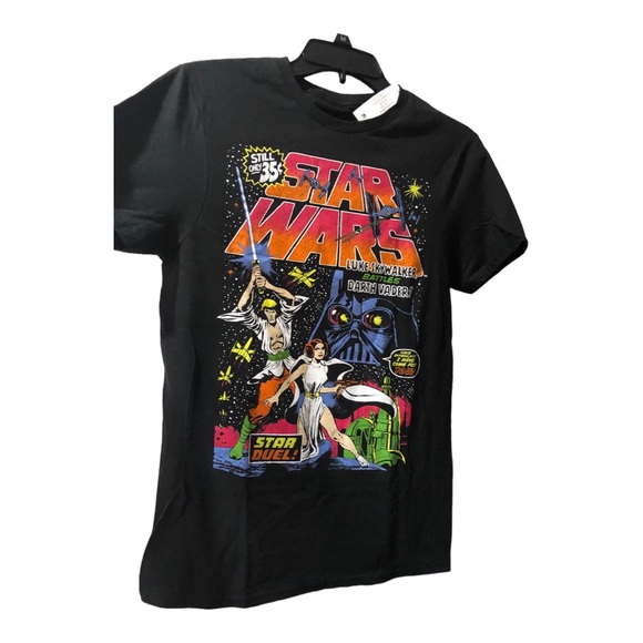 Star Wars Luke Skywalker battles Darth Vader graphic print black t-shirt size S - Picture 8 of 16